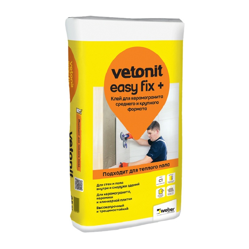 Клей для керамогранита среднего и крупного формата Vetonit Easy Fix+, 25кг