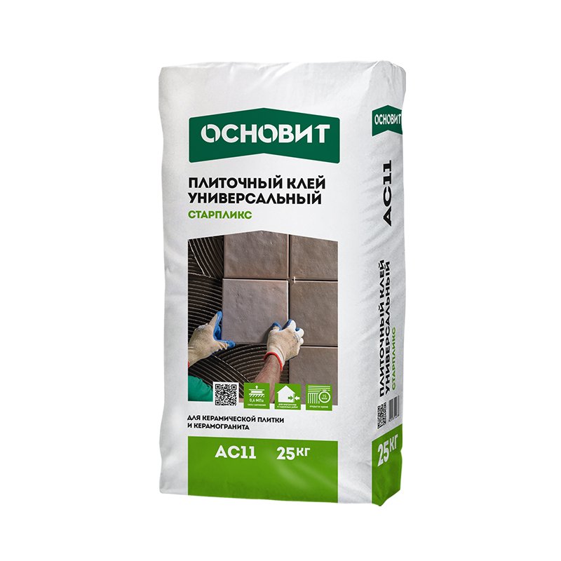 Клей для плитки цементный Основит Старпликс АС11 (Т-11) универсальный, 25 кг